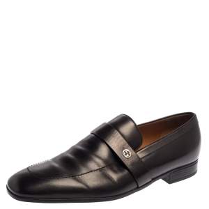 Gucci Black Leather Interlocking G Slip On Loafers Size 44