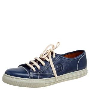 Gucci Navy Blue Leather Lace Up Low Top Sneakers Size 43