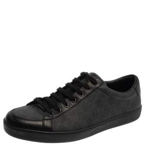 مملوكة مسبقًا حذاء رياضى غوتشى منخفض من أعلى بروكلين جلد وكانفاس سوبريم جى جى أسود مقاس 46