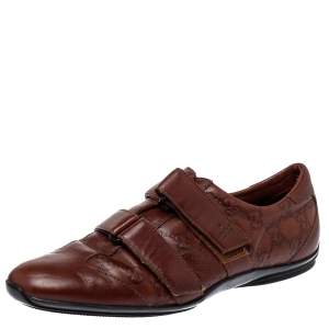 Gucci Brown Monogram Leather Velcro Sneakers Size 39.5