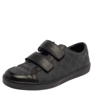 مملوكة مسبقًا حذاء رياضي غوتشي كانفاس جي جي سوبريم وجلد أسود دوبل فولكيرو مقاس 41.5