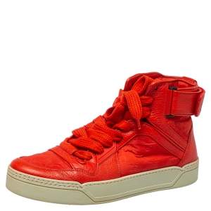 Gucci Red Leather and Nylon Guccissima High Top Sneakers Size 43