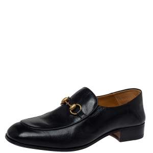Gucci Black Leather Horsebit Quentin Slip On Loafers Size 41.5