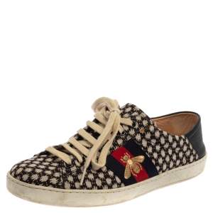 Gucci Black/Blue Canvas And Leather Web Sneakers Size 41