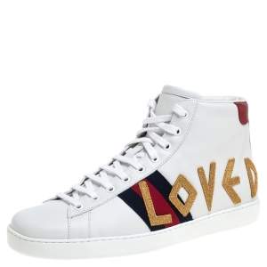 Pre Owned Gucci White Leather Loved New Ace High Top Sneakers Size 43