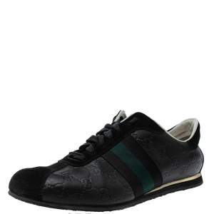 Gucci Black Guccissima Leather And Suede Lace Up Sneakers Size 41.5