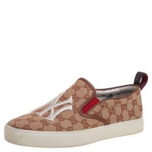 Gucci Beige/Brown GG Canvas MLB NY Yankees Slip On Sneakers Size 40