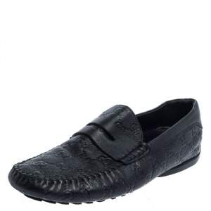 Gucci Navy Blue Guccissima Leather Penny Slip On Loafers Size 43.5