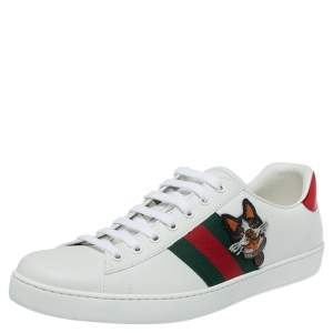 Gucci White Leather Dog New Ace Low Top Sneakers Size 44