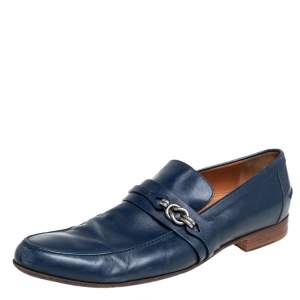 Pre Owned حذاء لوفرز غوتشى تفاصيل معدن جلد أزرق مقاس 45