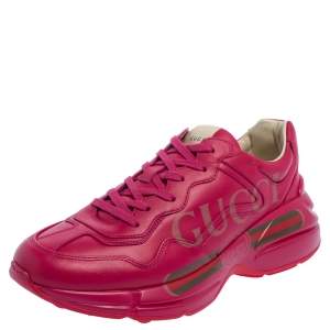 Gucci Pink Leather Rhyton Logo Print Low Top Sneakers Size 42