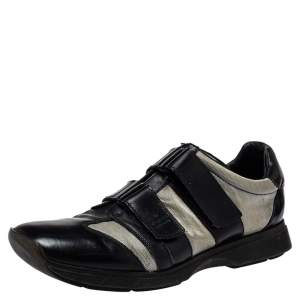 Gucci Black/Grey Leather And Mesh Double Velcro Sneakers Size 45