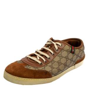 Gucci Brown Suede And GG Canvas Low Top Sneakers Size 45