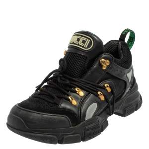 Gucci Black Mesh And Leather Flashtrek Low Top Sneakers Size 42.5