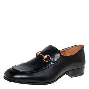 Pre Owned Gucci Black Leather Quentin Horsebit Slip On Loafers Size 41