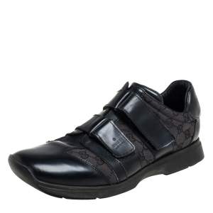 Pre Owned Gucci Black Guccissima Canvas And Leather Velcro Derby Size 44.5