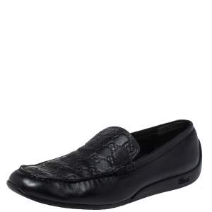 Gucci Black Guccissima Leather GG Loafers Size 44