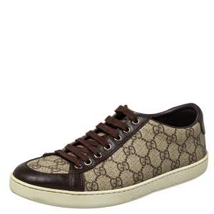 Gucci Beige/Brown GG Supreme Canvas and Leather Low Top Sneakers Size 39