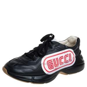 Gucci Black Leather Rhyton Sneakers Size 42.5