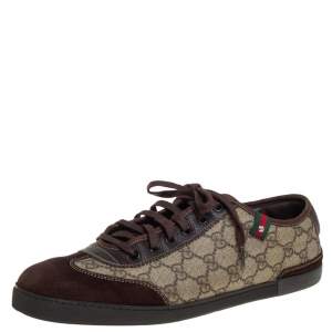 Gucci Brown/Beige GG Supreme Canvas And Leather Low Top Sneakers Size 43