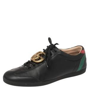 Gucci Black Leather GG Marmont Embellished Lace Up Sneakers Size 42