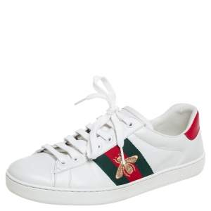Gucci White Leather Ace Low Top Sneakers Size 40