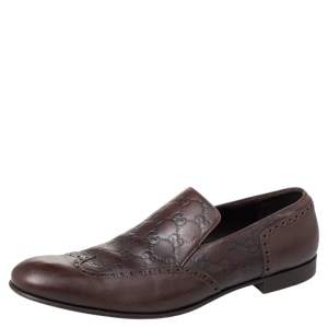 Gucci Brown Guccissima Leather Slip on Loafers Size 44.5