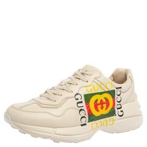 Gucci Cream Leather Rhyton Vintage Logo Low Top Sneakers Size 43