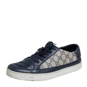 Gucci Beige/Blue Coated Canvas and Leather Low Top Sneakers Size 43
