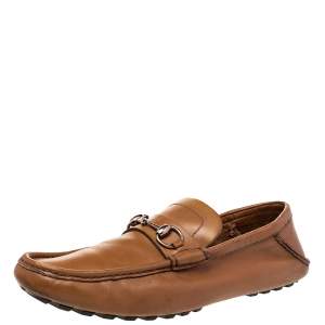 Gucci Brown Leather Horsebit Slip On Loafers Size 43