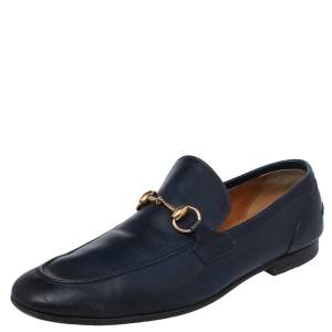 Gucci Blue Leather Horsebit Slip On Loafers Size 42