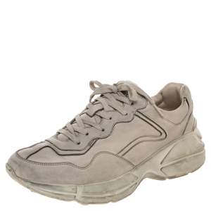Gucci Ivory White Distressed Leather Rhyton Low Top Sneakers Size 42.5