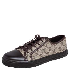Gucci Brown Leather and GG Supreme Cap Toe Low Top Sneaker Size 41.5