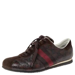 Gucci Brown Guccissima Leather And Suede Web Detail Sneakers Size 41