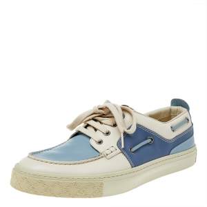 Gucci White/Blue Leather Low Top Sneakers Size 42.5
