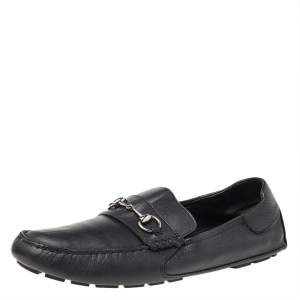 Gucci Black Leather Horsebit Slip On Loafers Size 46.5