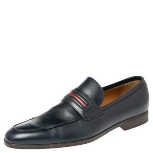 Gucci Blue Leather Signature Web Loafers Size 41
