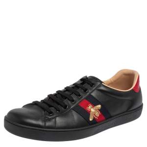 Gucci Black Leather Ace Low Top  Sneakers Size 46