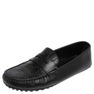 Gucci Black Guccissima Leather Slip on Loafers Size 42.5