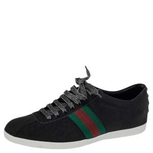 Gucci Black Glitter Bambi Web Detail Low Top Sneakers Size 42