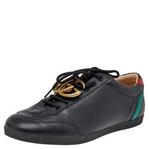 Gucci Black Leather GG Marmont Embellished Lace Up Sneakers Size 41.5