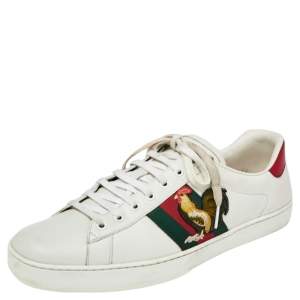 Gucci White Leather Rooster Web Detail Ace Sneakers Size 45