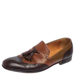 Gucci Brown Brogue Leather Tassel Detail Loafers Size 41.5