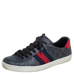 Gucci Grey GG Supreme Canvas Ace Low Top Sneakers Size 42.5