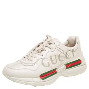 Gucci Cream Leather Rhyton Logo Low Top Sneakers Size 43