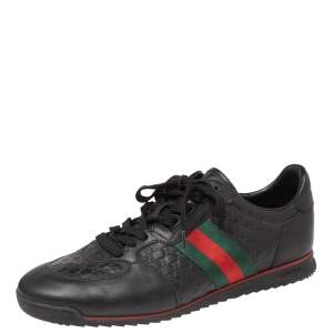 Pre Owned Gucci Black Guccissima Leather Low Top Sneakers Size 44