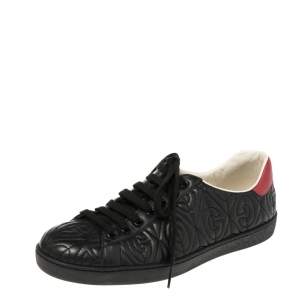 Gucci Black Leather Ace Rhombus Sneakers Size 42