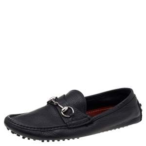 Gucci Black Leather Horsebit Slip On Loafers Size 40