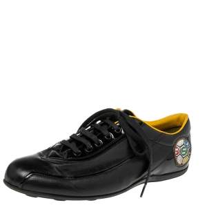 Gucci Black Leather And Patent Low Top Sneakers Size 42.5