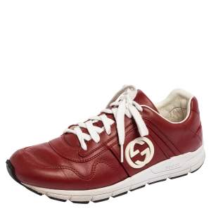Gucci Maroon Leather Interlcoking G Logo Low Top Sneakers Size 39